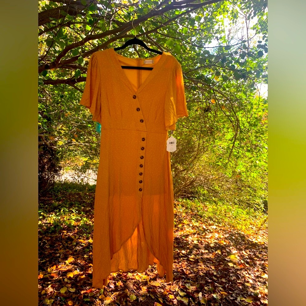 NWT Mustard high low dress with buttons size M